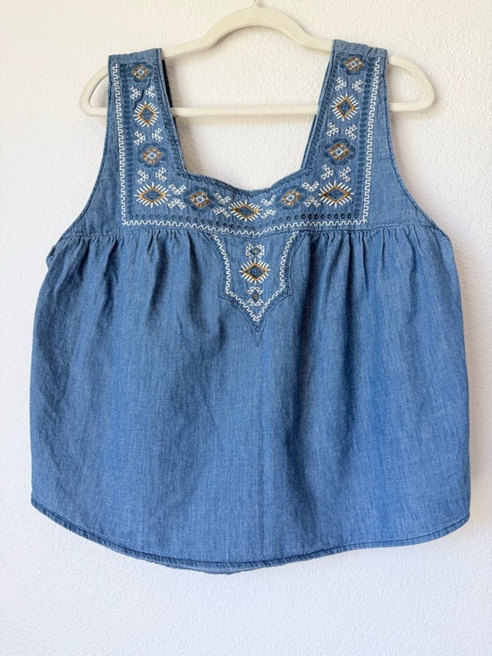 Wrangler Retro Tops - Wrangler Retro Embroidered Chambray Tank Top XL Western Boho Cotton